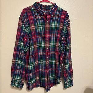 Ralph Lauren XXL Classic Fit Plaid Button Down Shirt Red Green Cotton
